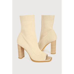 Lulus Yvonnie Ivory Knit Peep-toe Sock Boots White - Size 7